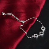 CZ Three Square Pendant Bracelet 925 Sterling Silver Adjustable Charm Jewelry