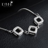 CZ Three Square Pendant Bracelet 925 Sterling Silver Adjustable Charm Jewelry