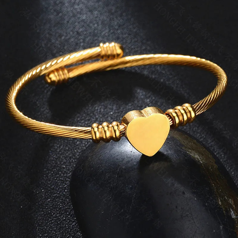 Personalized Heart Name Bracelet Stainless Steel Bangle