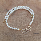 Personalized Double Heart Pendant Pearl Necklace for Women