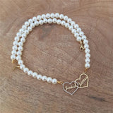 Personalized Double Heart Pendant Pearl Necklace for Women