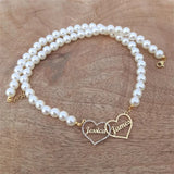 Personalized Double Heart Pendant Pearl Necklace for Women