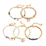 Beads Leaf Evil Eye Charm Bracelet Stainless Steel Adjustable Wrist Jewelry