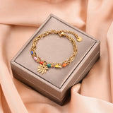 Beads Leaf Evil Eye Charm Bracelet Stainless Steel Adjustable Wrist Jewelry