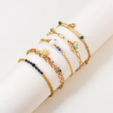 Beads Leaf Evil Eye Charm Bracelet Stainless Steel Adjustable Wrist Jewelry