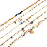 Beads Leaf Evil Eye Charm Bracelet Stainless Steel Adjustable Wrist Jewelry