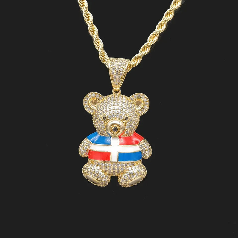 Bear Shape Colored 14K Copper Zirconia Necklace