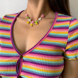 Colorful Flowers Pendant Necklace for Women Girls Short Clavicle Chain
