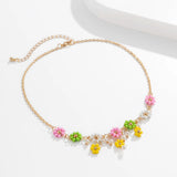 Colorful Flowers Pendant Necklace for Women Girls Short Clavicle Chain