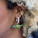 Dinosaur Pendant Circle Pearls Crystal Ear Cuff Hoop Earring