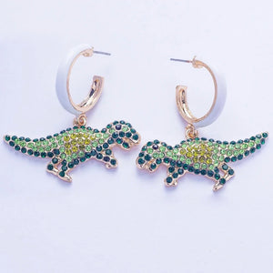 Dinosaur Pendant Circle Pearls Crystal Ear Cuff Hoop Earring
