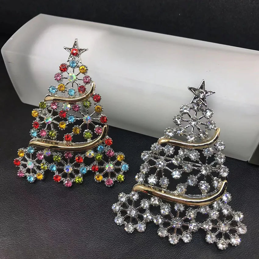 Colorful Rhinester Christmas Tree Brooch Pin