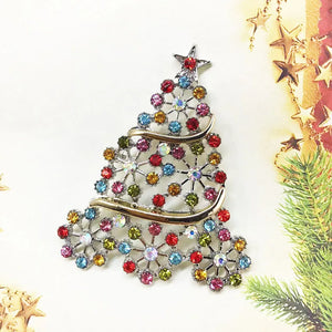 Colorful Rhinester Christmas Tree Brooch Pin
