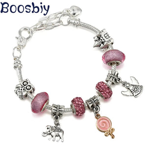 Cartoon Style Snails Owl Pendant Charm Bracelet