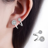 925 Sterling Silver Rhinestone Stud Earrings CZ Clip Ear Stud