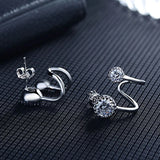 925 Sterling Silver Rhinestone Stud Earrings CZ Clip Ear Stud