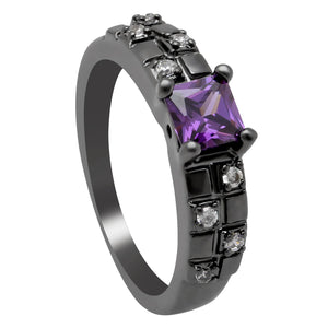 Square Purple Cubic Zirconia Ring for Women Wedding Engagement Gift