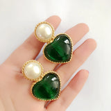 Heart Pearl Earrings Clip Brincos