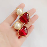 Heart Pearl Earrings Clip Brincos