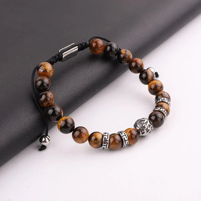 Vintage Braided Stone Bracelet Stainless Steel Charm