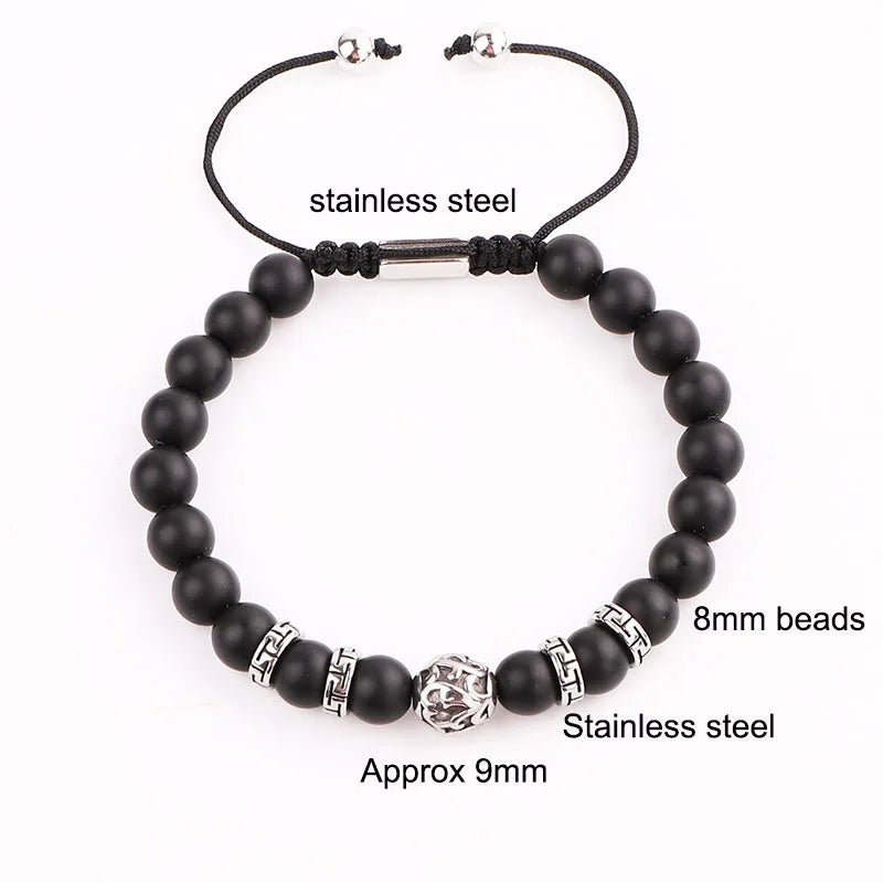 Vintage Braided Stone Bracelet Stainless Steel Charm