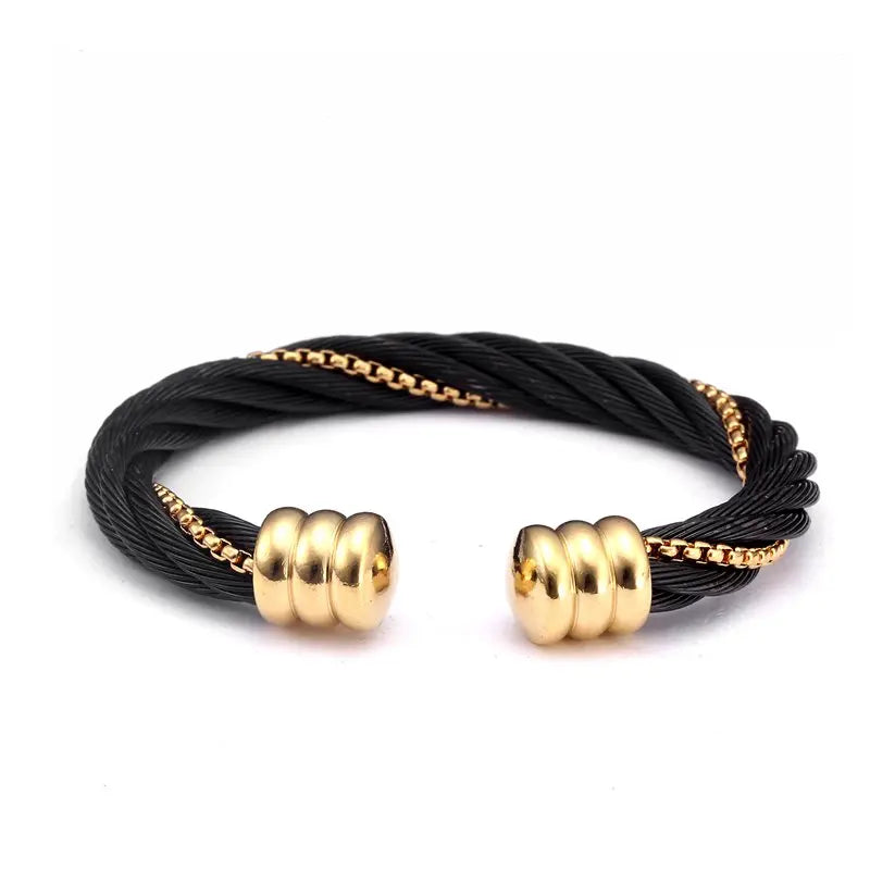 Men's Stainless Steel Multi-layer Braided Cuff Bracelet