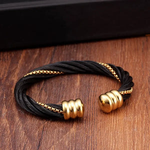 Men's Stainless Steel Multi-layer Braided Cuff Bracelet