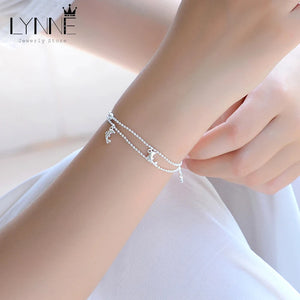 925 Sterling Silver Dolphin Pendant Double Layer Bracelet