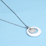 Double Layers Circle Ceramic Pendant Necklace With AAA Cubic Zirconia