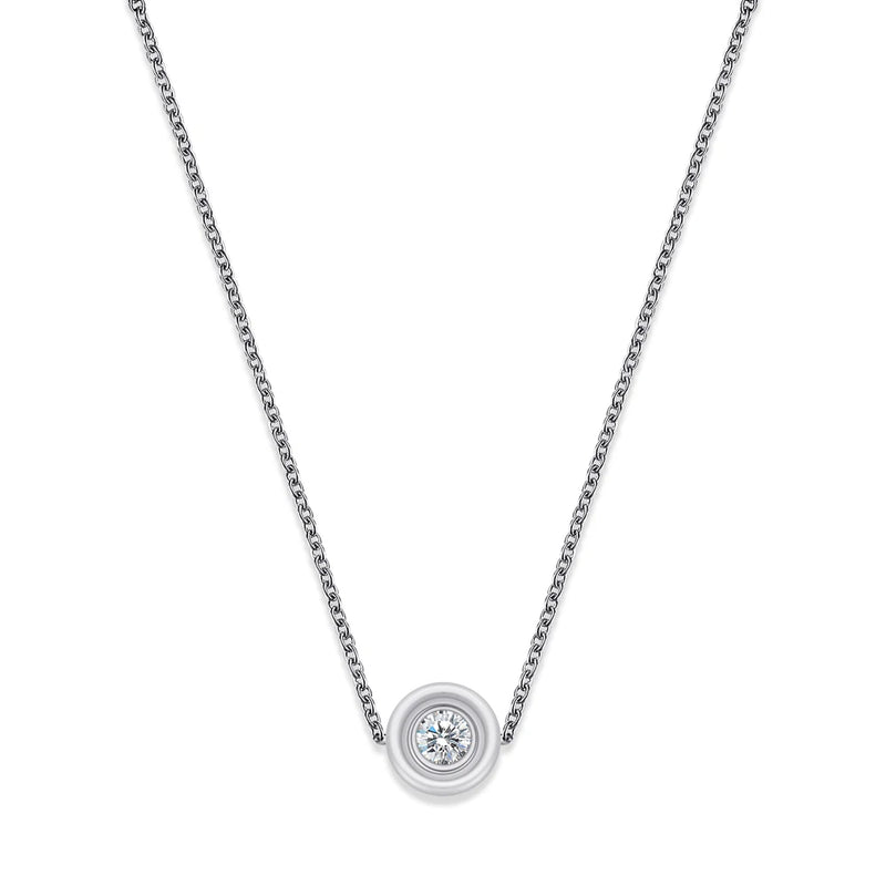 Double Layers Circle Ceramic Pendant Necklace With AAA Cubic Zirconia