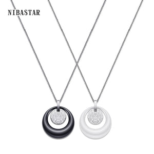 Double Layers Circle Ceramic Pendant Necklace With AAA Cubic Zirconia