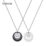 Double Layers Circle Ceramic Pendant Necklace With AAA Cubic Zirconia
