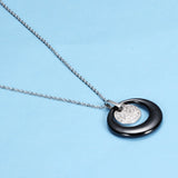 Double Layers Circle Ceramic Pendant Necklace With AAA Cubic Zirconia