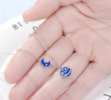 Glaze Sky Moon Star 925 Silver Necklace For Women