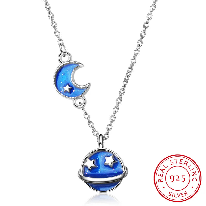 Glaze Sky Moon Star 925 Silver Necklace For Women