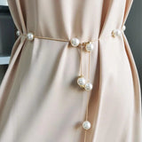 Metal Pearl Chain Belt Women Adjustable Dress Waist Belt