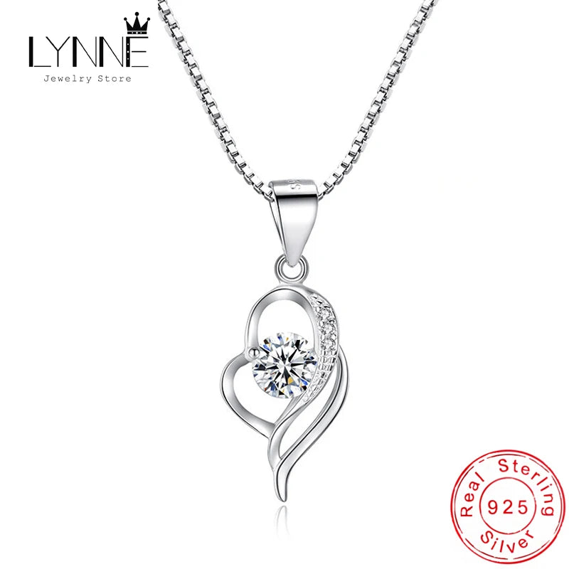 Heart Shape Zircon Pendant Necklace 925 Sterling Silver Rhinestone Women Clavicl