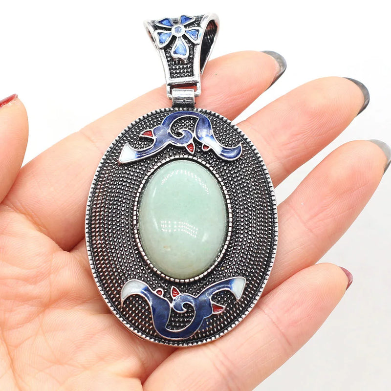 Ethnic Cloisonne Pendant Natural Stone Charms for DIY Necklace