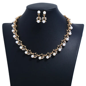 Europe Season Pearls Crystal Necklace Set Women Sweet Jewelry