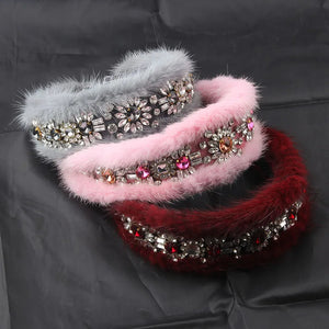 Baroque Rhinestone Mink Hair Hoop Party Headband