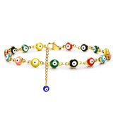 Evil Eyes Anklet with Hamsa Hand Charm,Adjustable Eyes Link Beach Jewelry