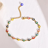 Evil Eyes Anklet with Hamsa Hand Charm,Adjustable Eyes Link Beach Jewelry
