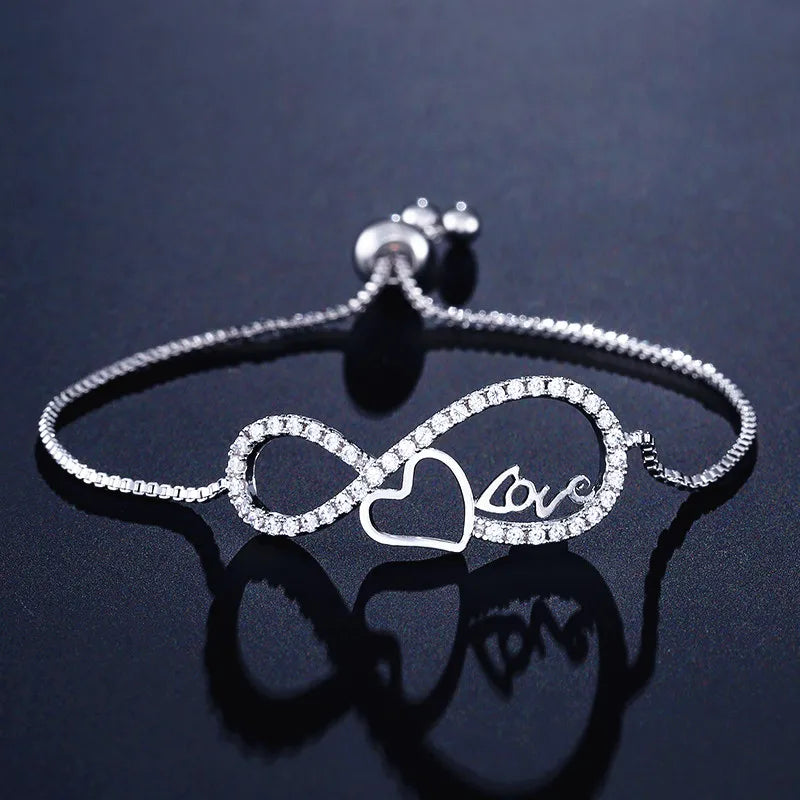 Heart Charm CZ Tennis Bracelet Bangle for Women Wedding Gift