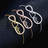 Heart Charm CZ Tennis Bracelet Bangle for Women Wedding Gift