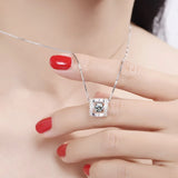 Heart Pendant Rhinestone CZ Necklace 925 Silver Women's Jewelry