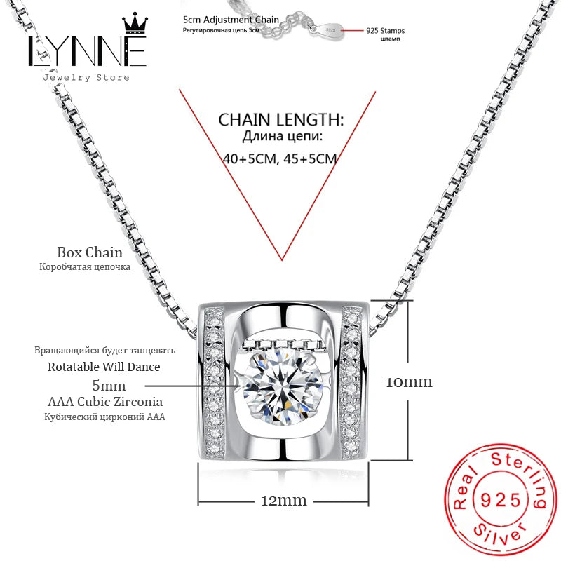 Heart Pendant Rhinestone CZ Necklace 925 Silver Women's Jewelry