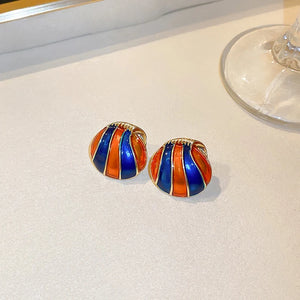 14K Gold Plated Enamel Shell Circle Earrings