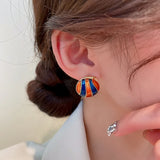 14K Gold Plated Enamel Shell Circle Earrings