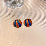 14K Gold Plated Enamel Shell Circle Earrings