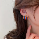 14K Gold Plated Enamel Shell Circle Earrings